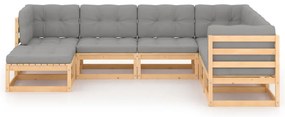 7 pcs conjunto lounge de jardim c/ almofadões pinho maciço