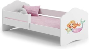 Cama infantil sereia Wave 160x80 com grade branca - colchão e estrado incluído