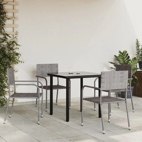 vidaXL 5pcs conjunto de jantar para jardim vime PE e aço cinza e preto