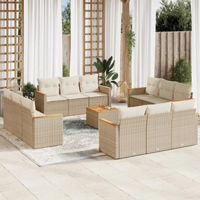 vidaXL 13 pcs conjunto de sofás p/ jardim com almofadões vime PE bege