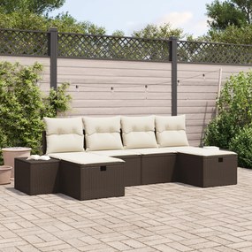 Conjunto de Sofá de 6 Peças para Jardim com Almofadas Castanho Rattan