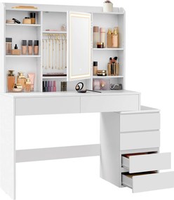 Toucador com espelho, luz LED 40 x 98,3 x 145 cm branco