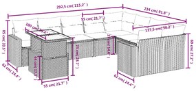 10 pcs conjunto sofás de jardim c/ almofadões vime PE preto