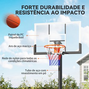 Cesto de Basquetebol para Exterior Altura Ajustável 230-305 cm Aro Ø48 cm e  Preto