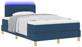 Cama Box Spring com Colchão &amp; LED Azul 120x200 cm Tecido