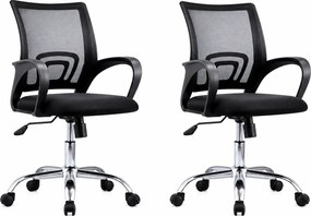 Pack de 2 Cadeiras de Escritório Operativas Nampula Preto com Base Cromada e Encosto Ergonómico