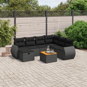 vidaXL 8 pcs conjunto sofás de jardim com almofadões vime PE preto