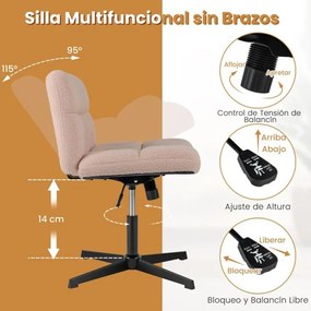 Cadeira giratória para escritório Sem Rodas com superfície de pelúcia felpuda, altura ajustável, base de metal e elevador a gás premium rosa