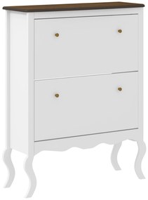 Móvel Sapateira Estilo Francês Sapateira com 2 Gavetas Prateleiras Ajustáveis para 16 Pares de Sapato 84x29x109 cm Branco