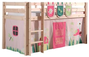 Conjunto Cama alta de Criança PINO 90 x 200 cm + estrado + escada + cortina + 3 bolsas Primavera Natural