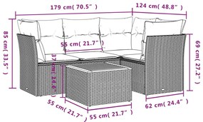 5 pcs conjunto sofás de jardim com almofadões vime PE preto