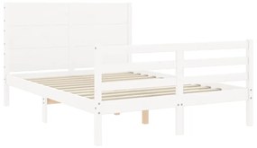 Estrutura de cama com cabeceira 140x200cm madeira maciça branco