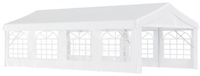 Outsunny Tenda para Festas 8x4m Tenda de Jardim com 4 Paredes Laterais 8 Janelas para Festas Eventos Casamento Aço PE Branco