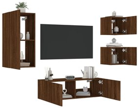 4 pcs móveis de parede para TV com luzes LED carvalho castanho
