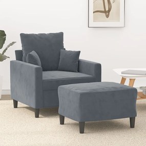 Poltrona com apoio de pés 60 cm veludo cinzento-escuro