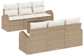 Conjunto de Sofás de Jardim vidaXL de 7 Peças com Almofadas Bege Ratta