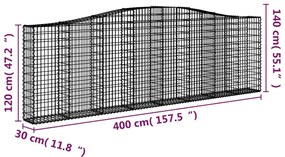 Cesto gabião arqueado 400x30x120/140 cm ferro galvanizado