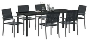 Conjunto de Jantar de Jardim 7 Peças Preto em Rattan Sintético