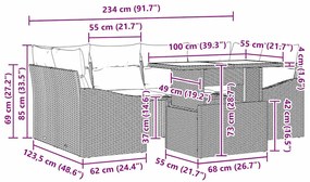 Conjunto de sofá de jardim de 7 peças com almofadas bege em rattan sin