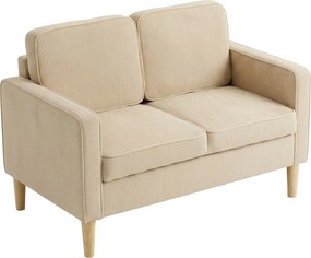 HOMCOM Sofá 2 lugares com 2 almofadas, arrumação, pés de madeira maciça, pequeno loveseat moderno em cotelê 117 x 63 x 79 cm bege | Aosom Portugal