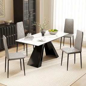 Conjunto de 4 Cadeiras de Sala de Jantar Estofadas em Couro Sintético (MESA NÃO INCLUÍDA) com Encosto Alto e Pés de Aço 41x50x97 cm Cinza