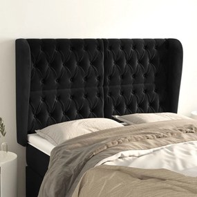 Cabeceira de cama c/ abas veludo 163x23x118/128 cm preto