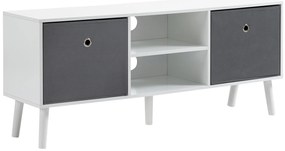 HOMCOM Móvel de TV para Televisores de até 50 Polegadas Móvel de Sala de Estar Moderno com 2 Gavetas de Tecido 2 Prateleiras Abertas e Orifício Passa Cabos 110x29x46,5cm Branco e Cinza