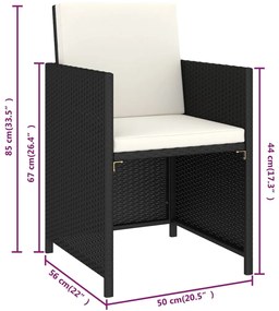 Conjunto de jantar para exterior c/ almofadões 6 pcs vime preto