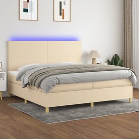vidaXL Cama box spring c/ colchão e LED 200x200 cm tecido cor creme