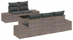 Conjunto de sofás de jardim de 6 peças com almofadas em rattan sintéti