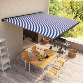 Toldo motorizado com caixa 500x300 cm azul e branco