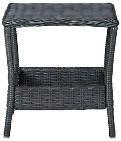 3 pcs conj. lounge jardim c/ almofadões vime PE cinzento-escuro