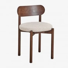 Pack De 2 Cadeiras De Jantar Estofadas Em Tecido Bouclé E Madeira De Carvalho Bianca Madeira Escura & Bouclé Bege Creme - Sklum