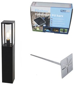 Candeeiro de poste exterior preto 80 cm com estaca de terra e prensa-cabos - Charlois Industrial,Design