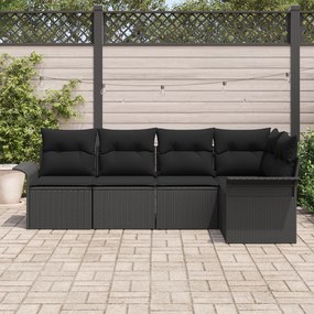 Conjunto de Sofá de Jardim com 5 Peças e Almofadas Preto Rattan Versát