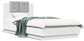 vidaXL Estrutura de cama com cabeceira e luzes LED 90x200 cm branco