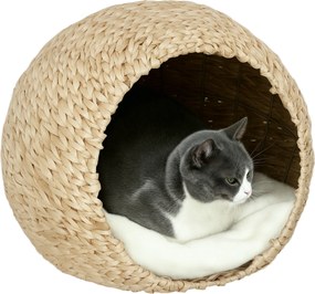 Cama para gatos 45 x 41 x 37 cm com almofada macia e interior espaçoso, em tecido de linho, castanho