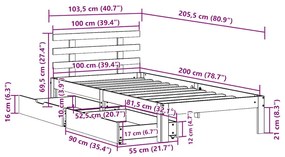 Estrutura cama c/ gavetas 100x200 cm pinho maciço castanho-mel
