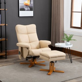 Poltrona de relaxamento com massagem e pufe, poltrona giratória a 360°, encosto reclinável, 80 x 86 x 99 cm, creme