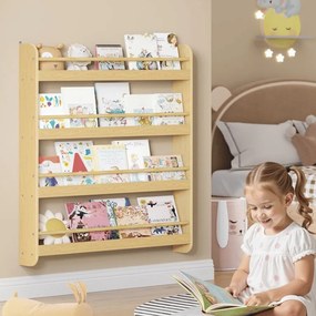 Estante infantil 12 x 80 x 100 cm com 4 níveis para quartos infantis e salas de jogos em cor natural