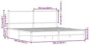 Estrutura de cama sem colchão 160x200cm metal carvalho sonoma