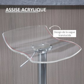 Conjunto de 2 bancos de bar com assento em acrílico e base em metal - giratórios a 360° - altura ajustável - transparentes