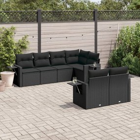vidaXL 7 pcs conjunto de sofás p/ jardim c/ almofadões vime PE preto