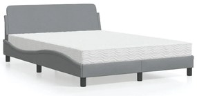 Cama com colchão 140x200 cm tecido cinzento-claro