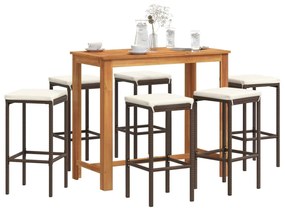 vidaXL 7 pcs conjunto de bar p/ jardim acácia maciça/vime PE castanho