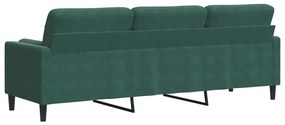 Sofá 3 lug. c/ almofadas decorativas 210 cm veludo verde-escuro