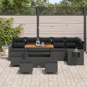 Conjunto de Sofá de Jardim vidaXL de 10 Peças com Almofadas Preto Poli