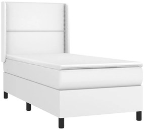 Cama box spring c/colchão/LED 100x200cm couro artificial branco