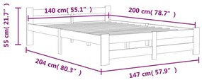 Estrutura de cama 140x200 cm pinho maciço cinzento-escuro