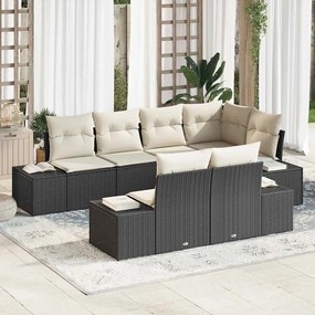 vidaXL Conjunto de Sofá de Jardim de 7 Peças com Almofadas Preto Rattan Poliéster